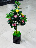 Rubber Camelia flowers with mdf board planter 30" long