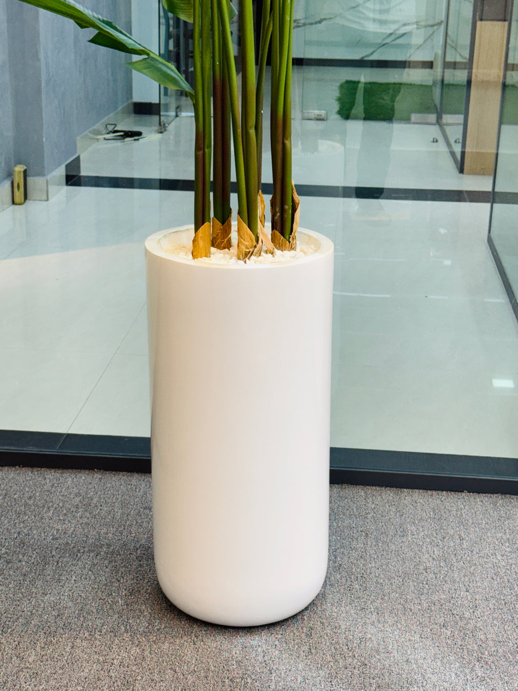 17 leavs chinese imported bird's of paradise with luxurious planter and stone 8 feet+