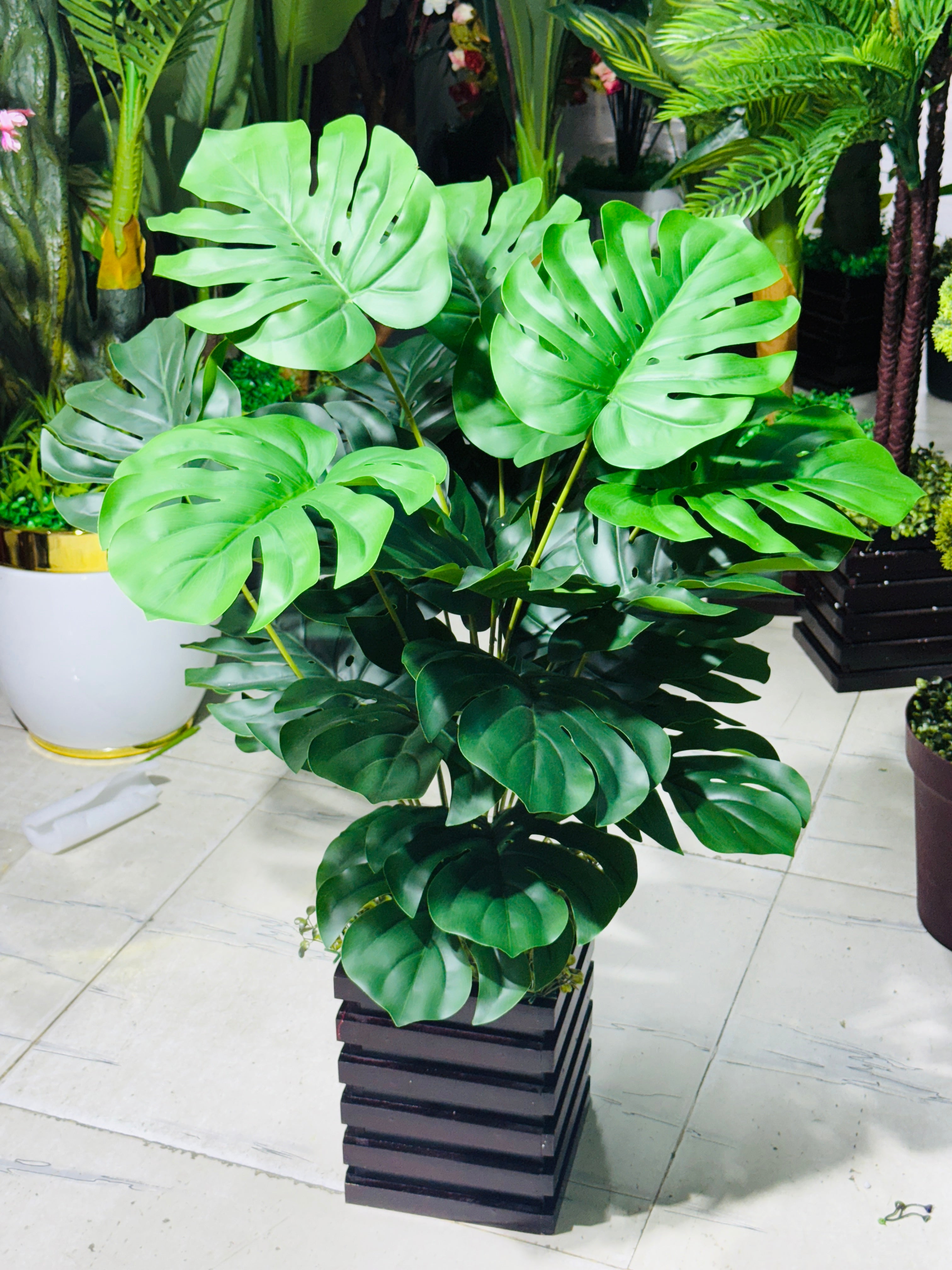 24 sticks moonstera with wooden vase.