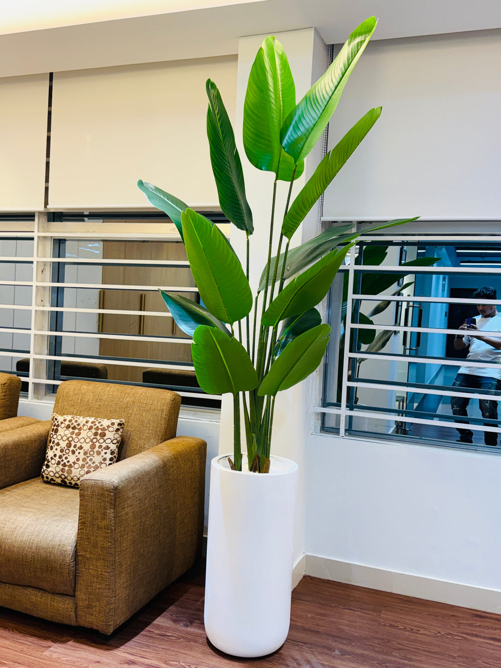 Chinese imorted 13 leavs bird's of paradise with luxurious planter  and stone 7 feet+