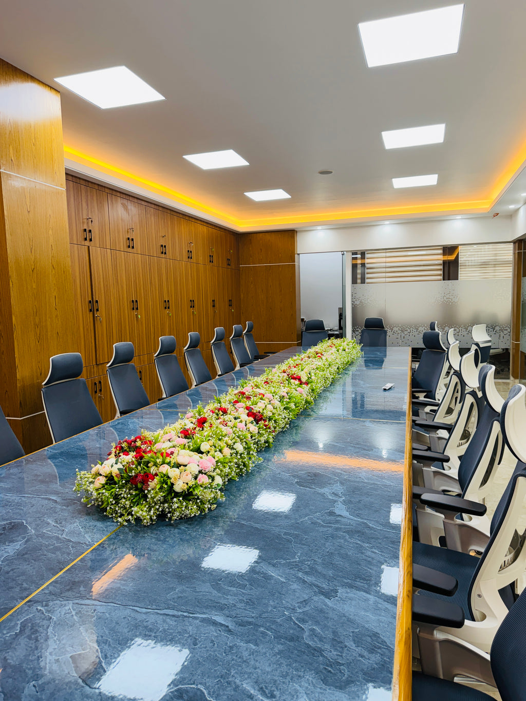 office meeting table decoration by artificial flowers in 850 tk 1 square feet