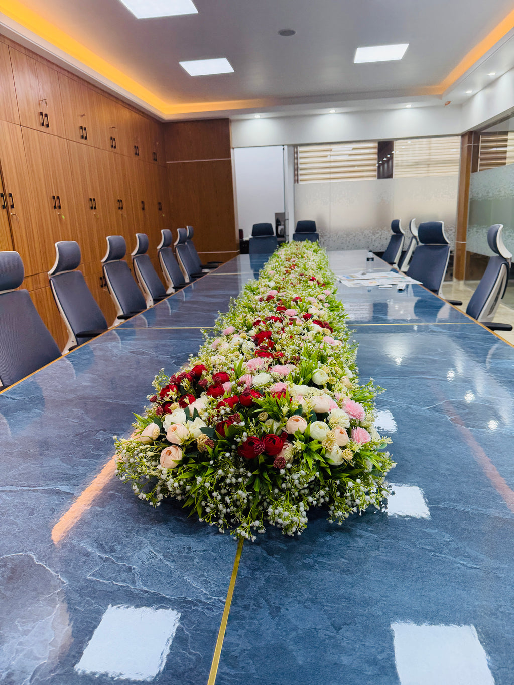 office meeting table decoration by artificial flowers in 850 tk 1 square feet