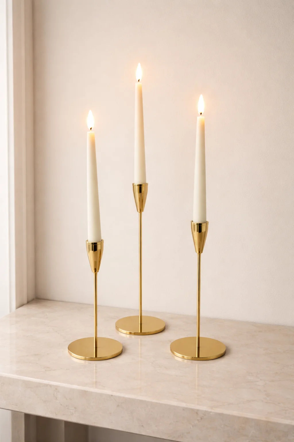 Set of 3 Gold Metal Taper Candle Holders – 13/11/9 Inch Modern Minimalist Stand for Table Decor