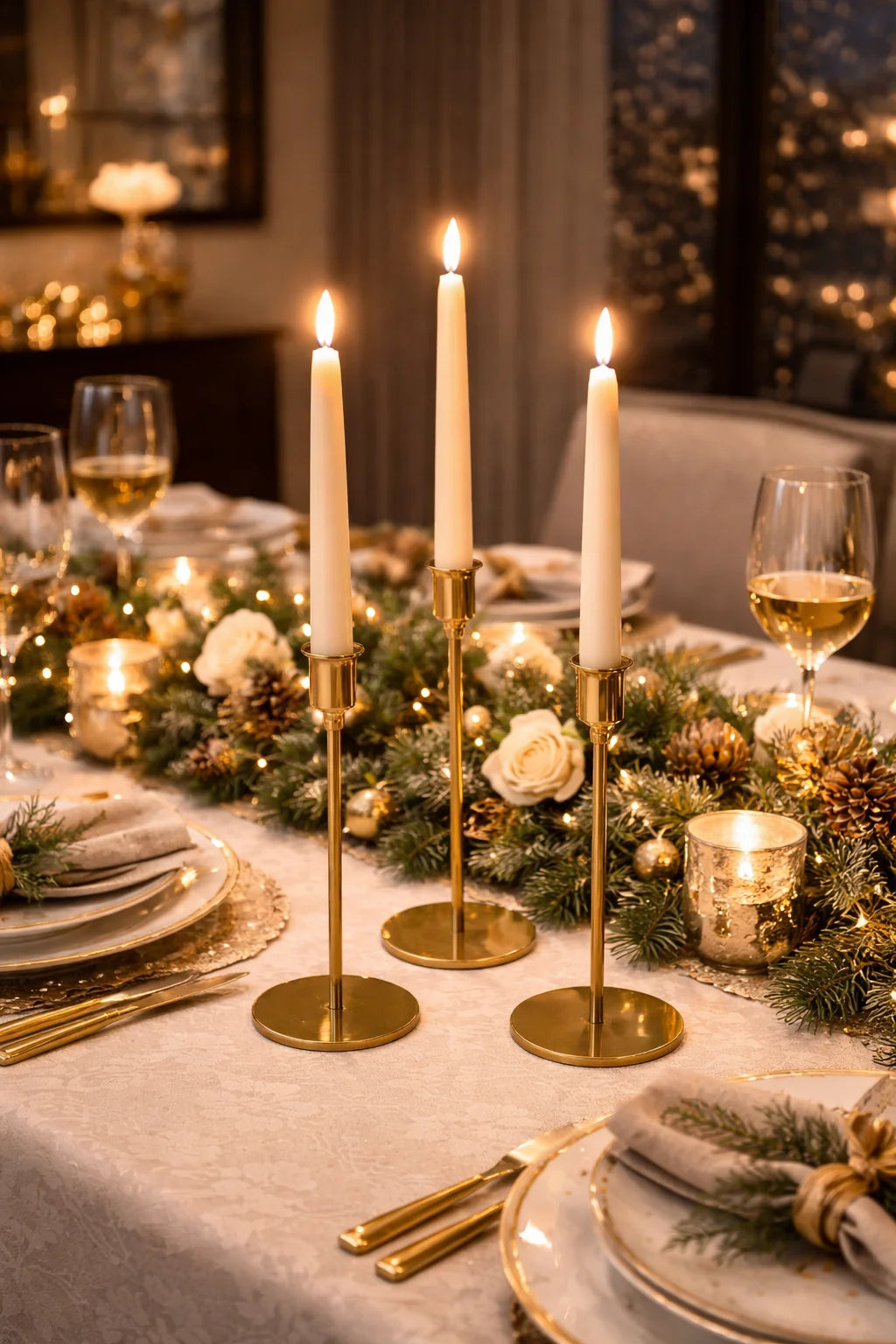 Set of 3 Gold Metal Taper Candle Holders – 13/11/9 Inch Modern Minimalist Stand for Table Decor