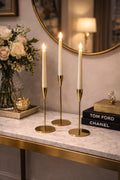 Set of 3 Gold Metal Taper Candle Holders – 13/11/9 Inch Modern Minimalist Stand for Table Decor