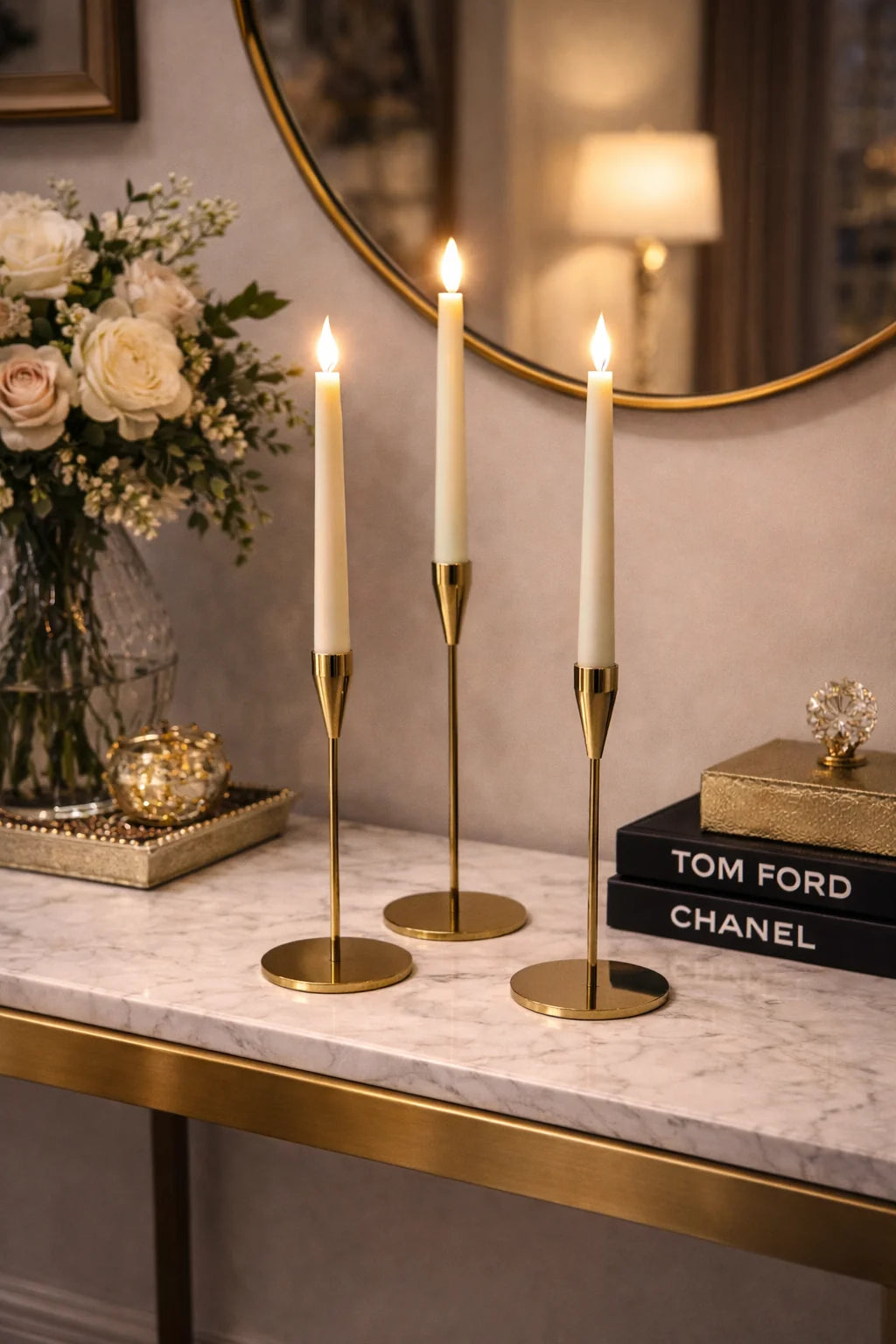 Set of 3 Gold Metal Taper Candle Holders – 13/11/9 Inch Modern Minimalist Stand for Table Decor